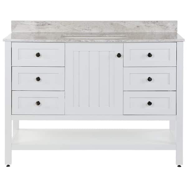 Home Decorators Collection Lanceton 49 in. W x 22 in. D x 39 in. H Single Sink Bath Vanity in White with Winter Mist Stone Composite Top