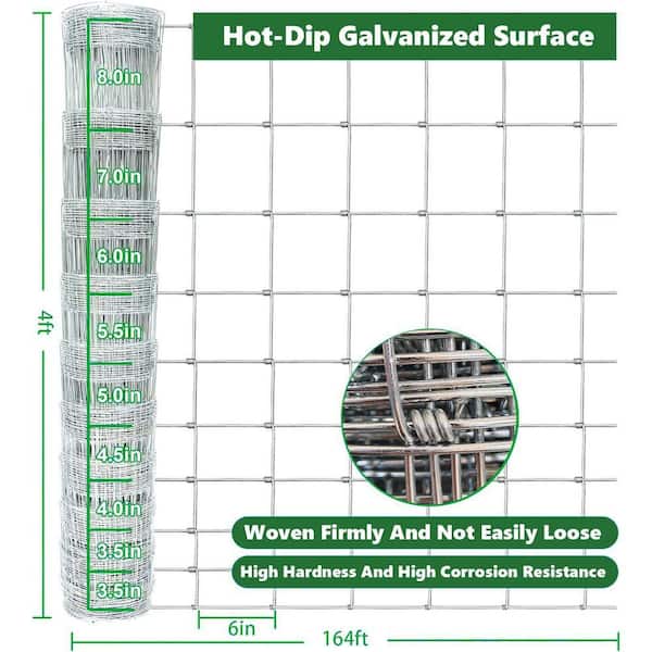 14-Gauge 4 x 164 ft. Galvanized Cattle Farm Fence Wire Mesh for Livestock, Goat, Deer, Hog Wire Rolls Animal Barrier