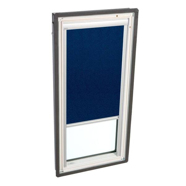 VELUX 21 in. x 26-7/8 in. Fixed Deck-Mounted Skylight with Tempered LowE3 Glass Dark Blue Manual Blackout Blind-DISCONTINUED