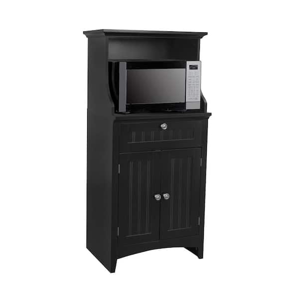 OS Home and Office Furniture Casual Basics Black Microwave/Coffee Maker Utility Cabinet with Drawer and 2-Doors