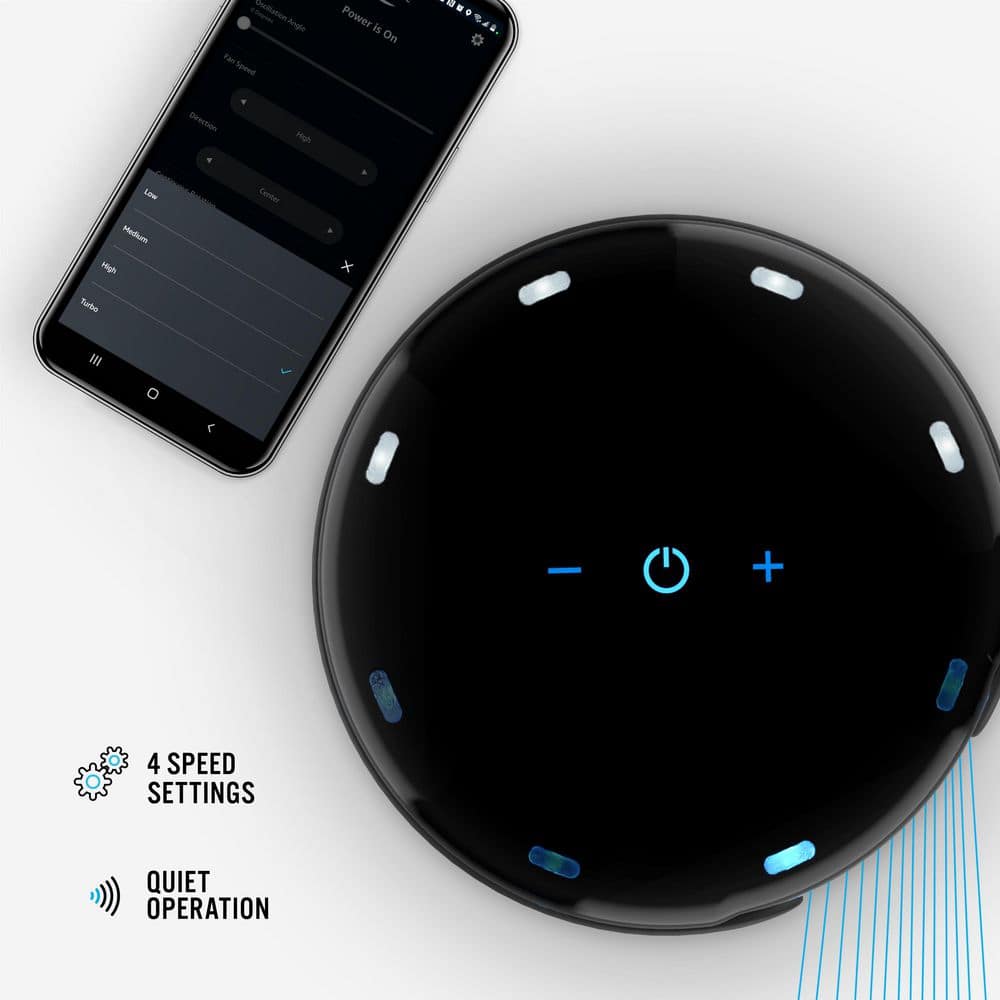 Black Oscillating Tower Fan with Adjustable Height and Alexa Control