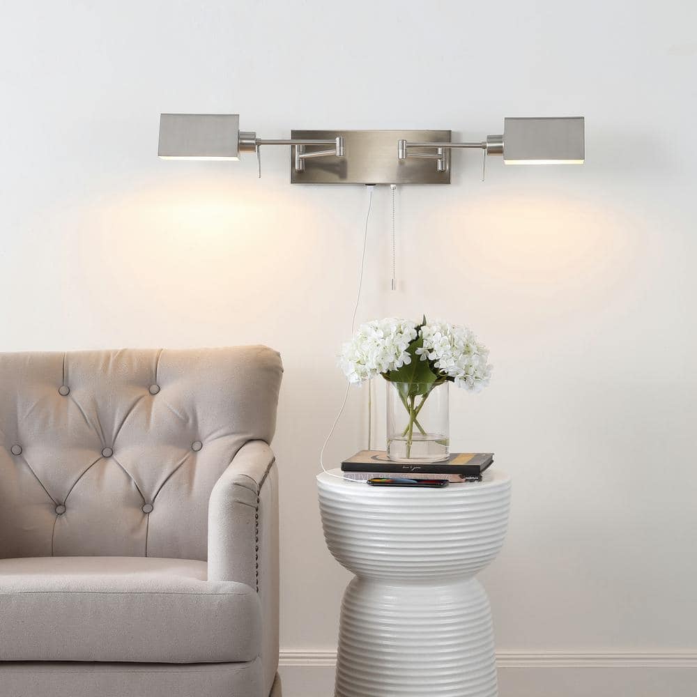 White Iron Double Swing Arm Wall Sconce with USB Port