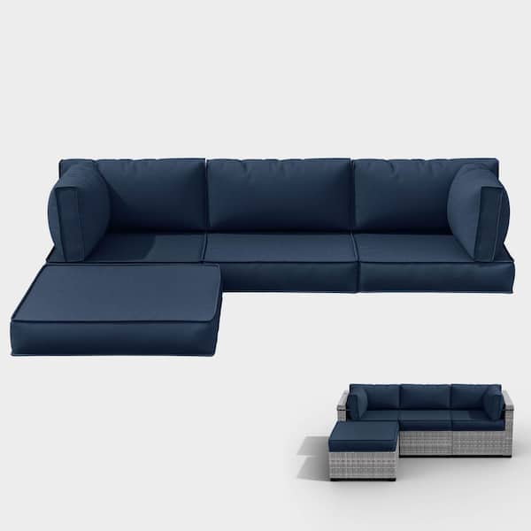 WNP 25.6 in. x 25.6 in. x 4 in. (9-Piece) Deep Seating Outdoor Sectional Cushion Navy Blue