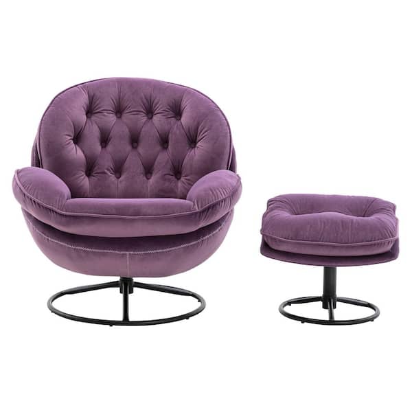 Unbranded Purple Velvet Accent Chair with Ottoman