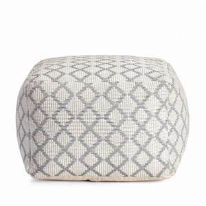 South Grand Ivory 22 in. x 22 in. x 16 in. Ivory and Gray Pouf