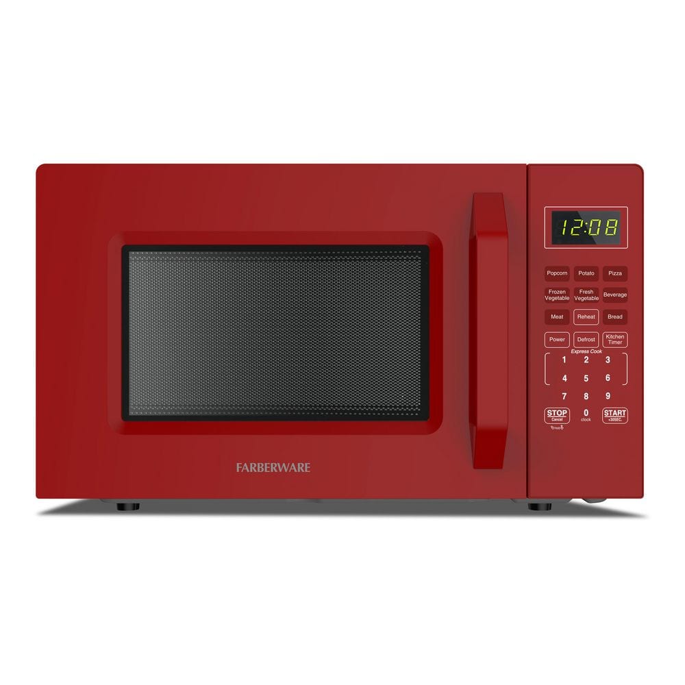 Farberware 1.1 Cu. Ft. 1000-Watt Compact Microwave Oven  Red – Stylish Countertop Microwave with Child-Lock  Reheat Function  Express Cook  and Kitchen Timer