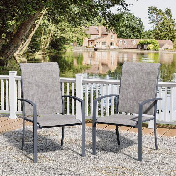 Erovio 2-Piece Stackable Outdoor Patio Dining Chairs with All