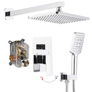 Single Handle 2-Spray12 in. Square Shower Faucet 2.5 GPM with High Pressure in. Polished Chrome (Valve Included)