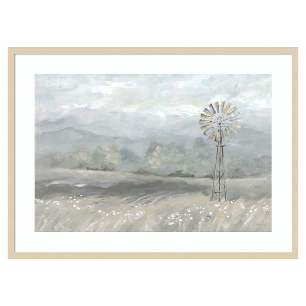Svelte Natural Framed Country Meadow Windmill Graphic Art Print