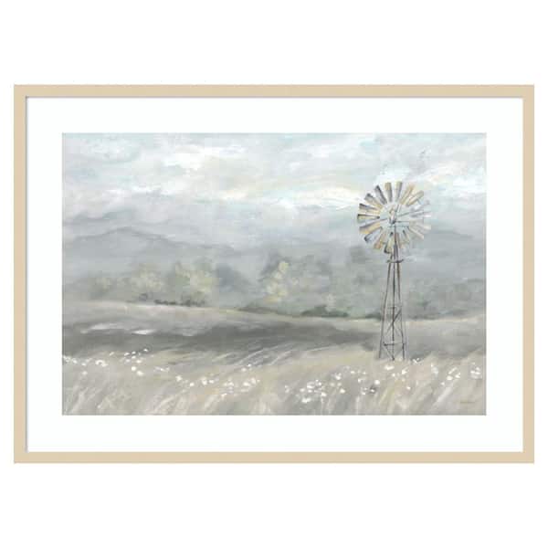 Amanti Art Country Meadow Windmill by Cynthia Coulter 41 in. W x 30 in. H. Wood Framed Wall Art Print Framed in Brown
