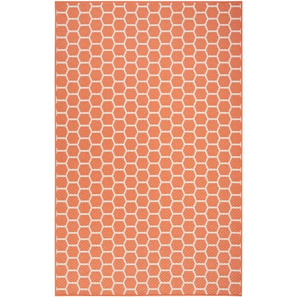 Nourison Reversible Indoor Outdoor Coral 5 ft. x 7 ft. Honeycomb Contemporary Area Rug