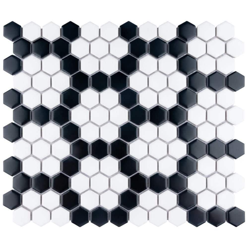 Metro Hex Matte White and Black Porcelain Mosaic Tile