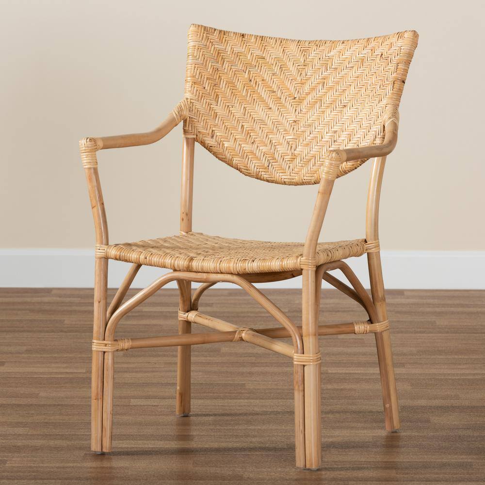 High Back Brown Rattan and Cane Arm Chair