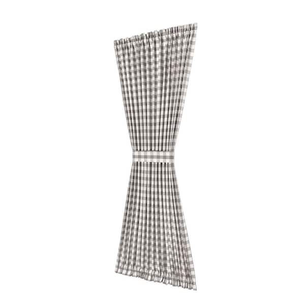 ACHIM Buffalo Check 54 in. W x 72 in. L Polyester/Cotton Light Filtering Door Panel and Tieback in Grey