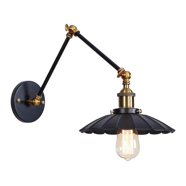 aiwen WS 1-Light 5.31 in. Brass and Black Matte Finish Sconce Vintage Industrial Swing Arm Wall Lamp