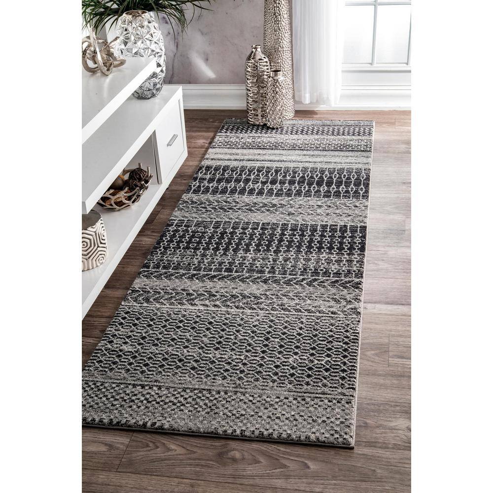 Reversible Dark Gray Stripe Synthetic Area Rug 62"x24"