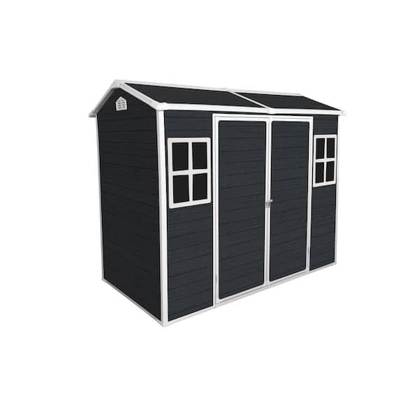 Titus 8 ft. W x 4 ft. D Carbon Black Resin Outdoor Patio Storage Shed with Floor, Windows, Lockable Door (30.68 sq. ft.)