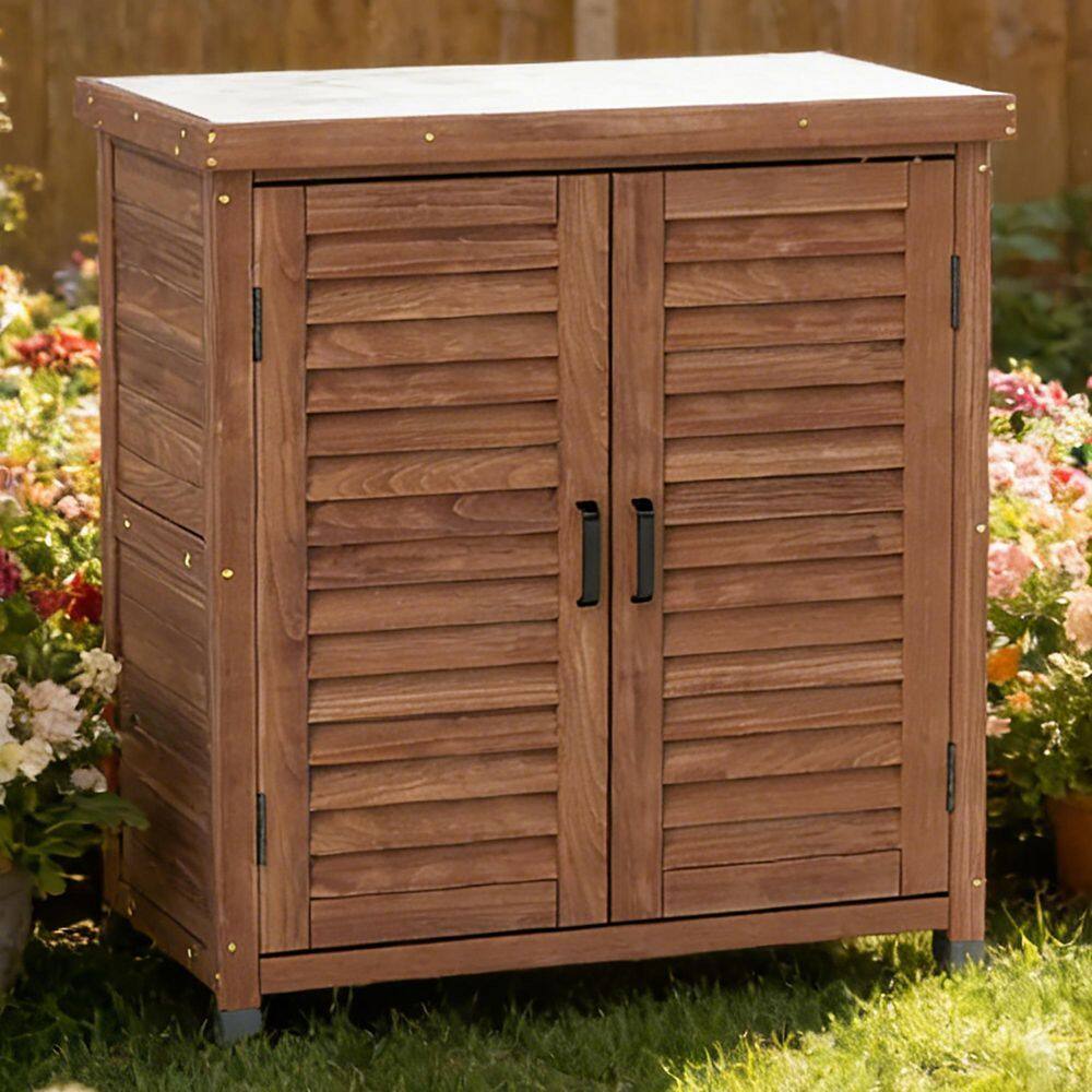 Brown Potting Bench Table with Storage Cabinet and Metal Table Top price history on PriceWatchPro