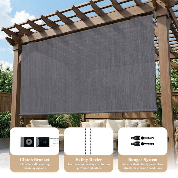 vicllax 9 ft. x 8 ft. Anthracite Outdoor Roller Shade with Chain