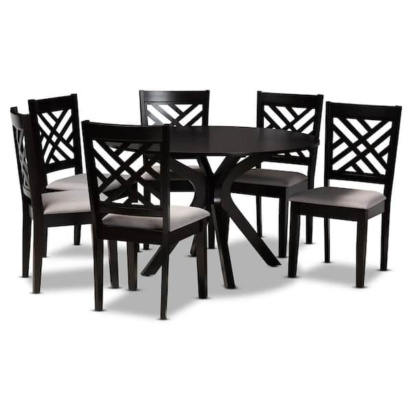 Baxton Studio Norah 7 Piece Grey and dark brown Dining Set