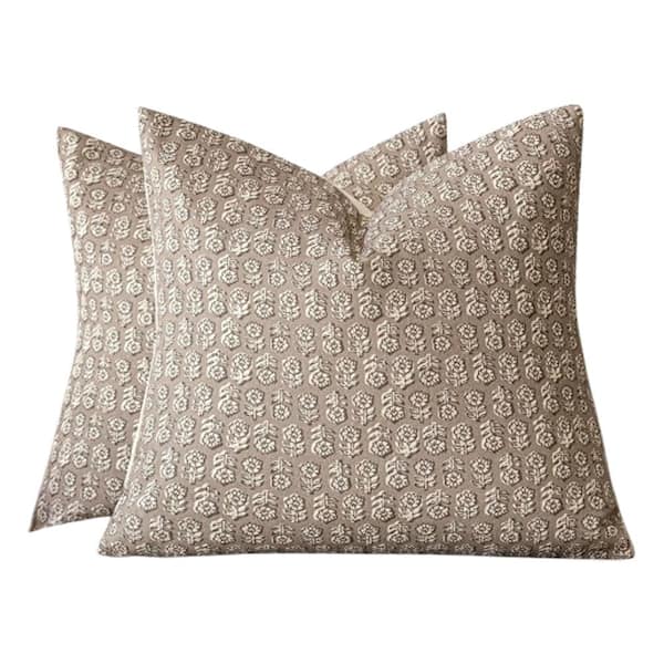 18×18 Inch Decorative Farmhouse Floral Print Throw Pillow Covers Set of 2,Tan Taupe