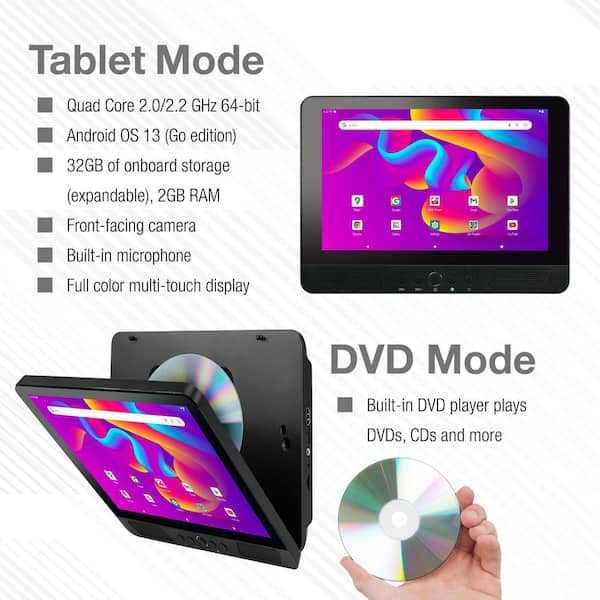 GPX 10 in. Tablet and Portable DVD Player, 480p With Wired
