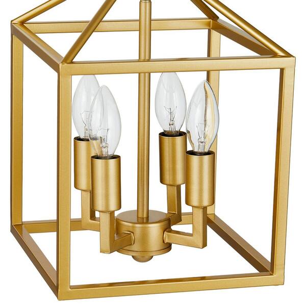 Merra 4-Light Gold Modern Geometric Lantern Chandelier with Open