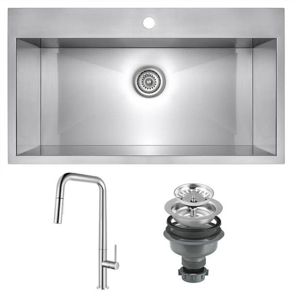 Golden Vantage All-in-One Stainless Steel 33 in. x 22 in. Single Bowl Drop-In Kitchen Sink with Pull-down Faucet