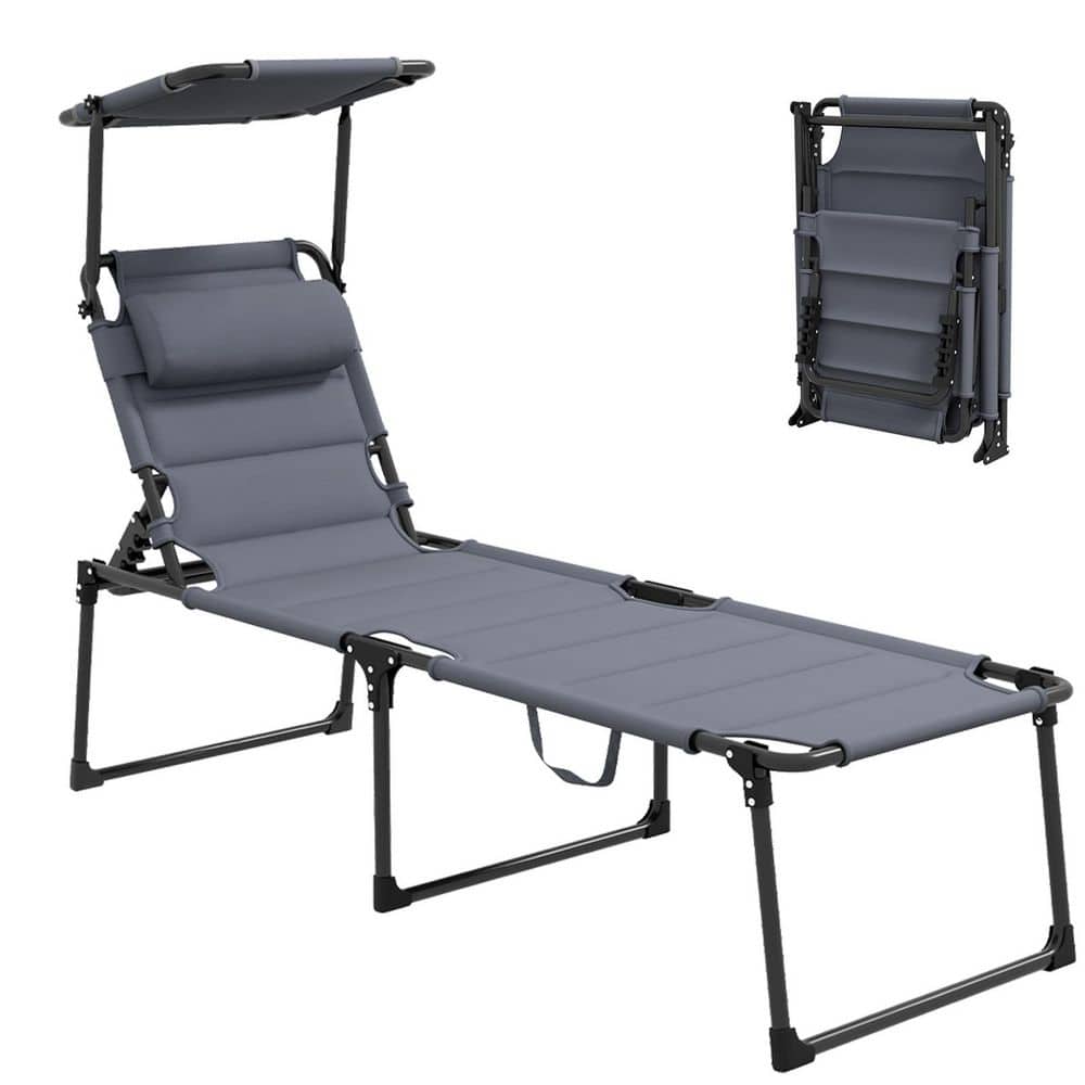 Portable Folding Sun Lounger Chair with Pillow, Heavy Duty 5-Position Adjustable Outdoor Lounge Chair for Patio Grey price history on PriceWatchPro