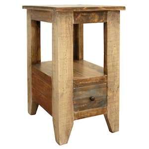 18 in. Brown and Multicolor Rectangle Wood End Table with Open Shelf
