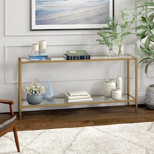 Hera 64 in. Brass Rectangle Glass Console Table