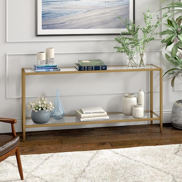 Meyer&Cross Hera 64 in. Brass Rectangle Glass Console Table AT1549 ...