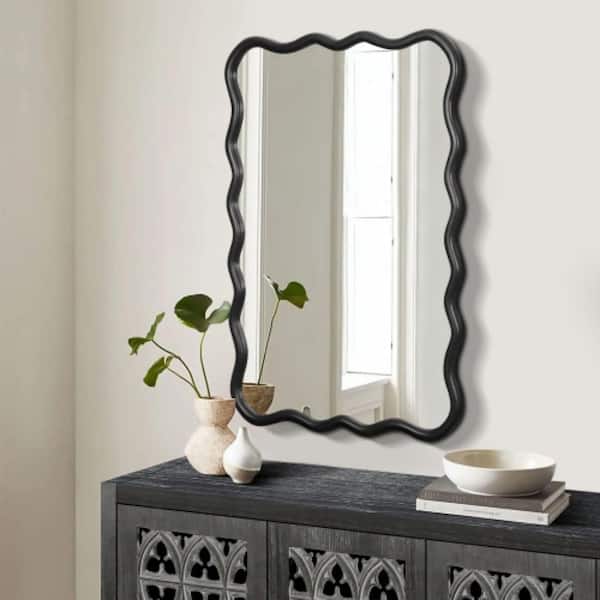ORGANNICE 40 in. W x 28 in. H Solid Wood Rectangle Modern Wall Mount Mirror Wall Decor Mirror in Black
