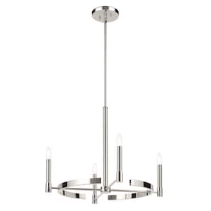 Tolani 26 in. 4-Light Polished Nickel Art Deco Candle Circle Chandelier for Dining Room