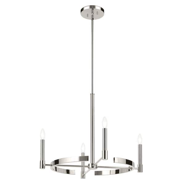 KICHLER Tolani 26 in. 4-Light Polished Nickel Art Deco Candle Circle Chandelier for Dining Room