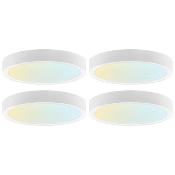 White Outdoor Integrated LED 5 In. Flush Mount Ceiling Light, 5CCT, 820LM, CRI90, 10W, Dimmable, UL Listed 4 Pack