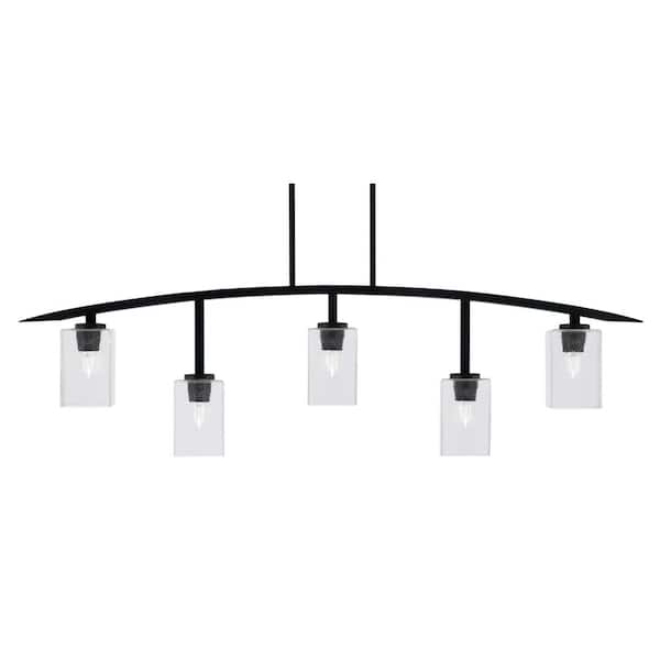 Unbranded Siena 5-Light Matte Black Billiard-Light with Clear Bubble Glass Shades