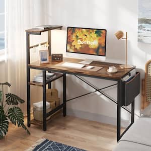 44 in. Rustic Brown Computer Desk with LED Lights