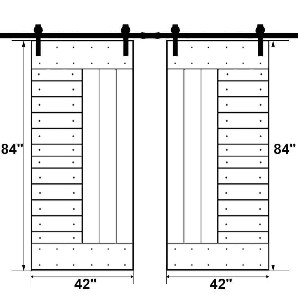 Pure White Solid Knotty Pine Wood Double Sliding Barn Door Kit