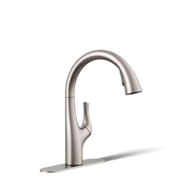 Avi 13.5 in. Single Handle Pull Out Sprayer Kitchen Faucet with 180° Spout Swivel in Lacquer Vibrant Stainless