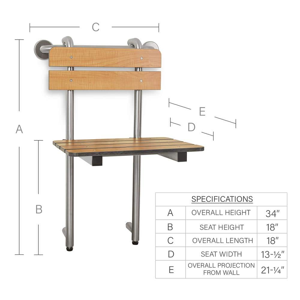 Adjustable Teak and Stainless Steel Foldable Shower Seat