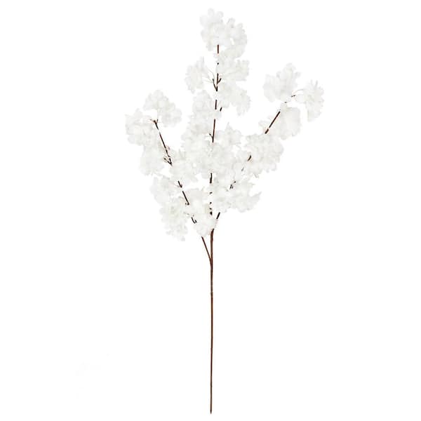 39 in. Double Bloom Cream White Artificial Cherry Blossom Flower Stem Spray Set of 4
