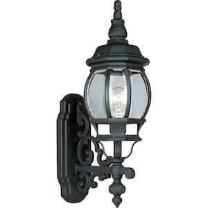 Onion Lantern Collection 1-Light Textured Black Clear Beveled Glass Traditional Outdoor Wall Lantern Light