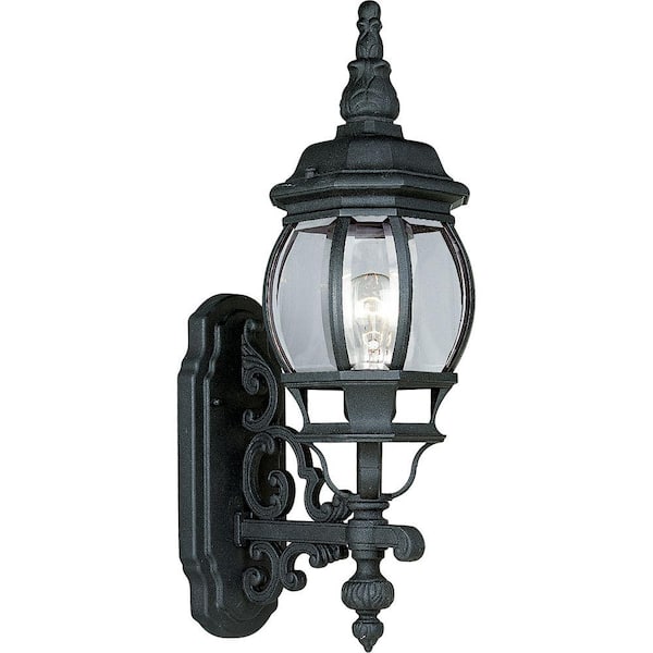 Progress Lighting Onion Lantern Collection 1-Light Textured Black Clear Beveled Glass Traditional Outdoor Wall Lantern Light
