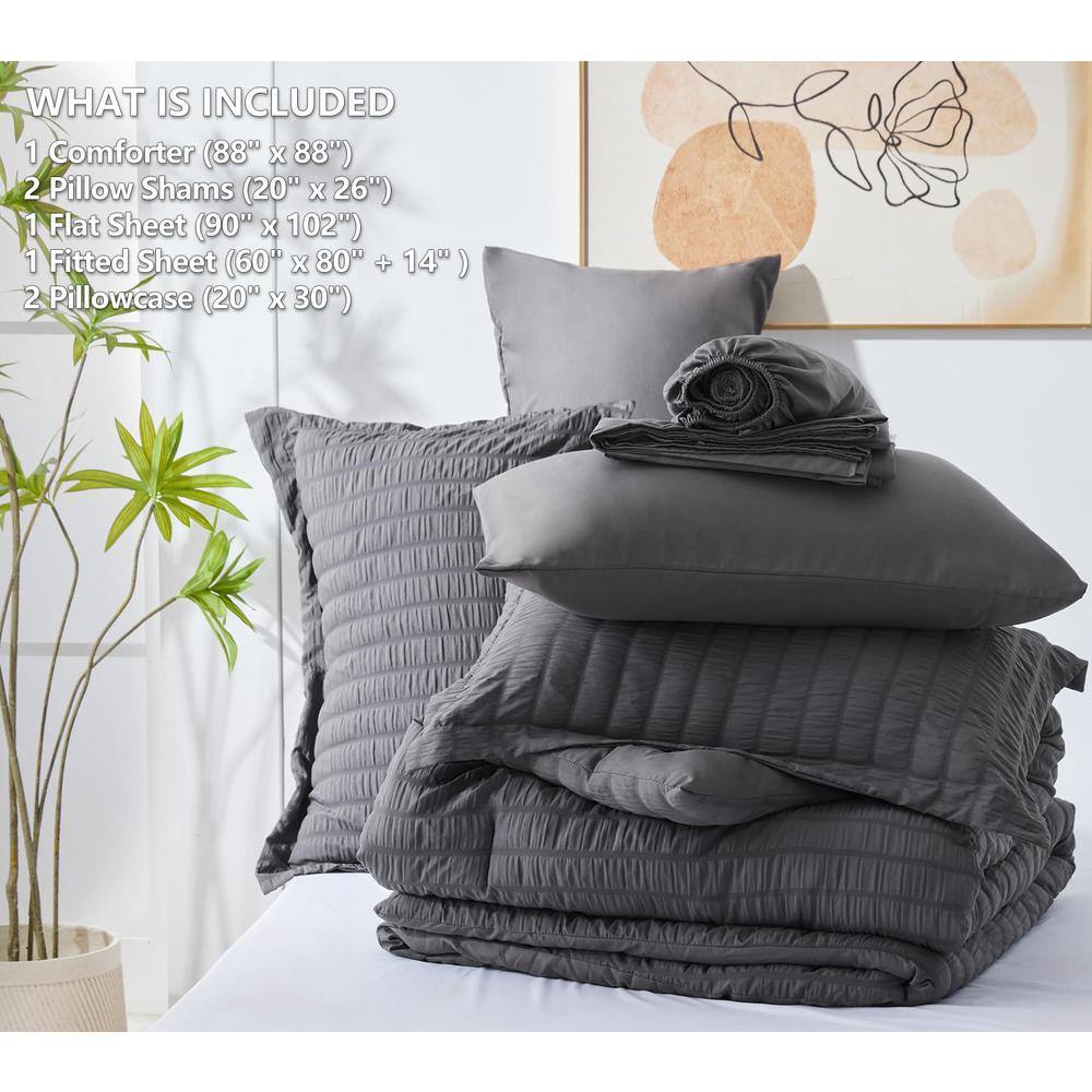 Full Dark Gray Microfiber 7-Piece Bed in a Bag Set