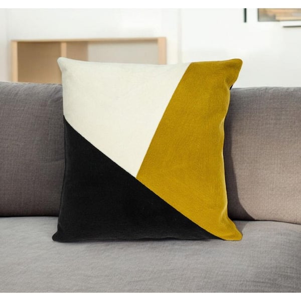 Black, Yellow Geometric Polyester 20 in. x 20 in. Throw Pillow