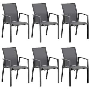 Grey Stacking Aluminum Patio Dining Armchair (Set of 6)