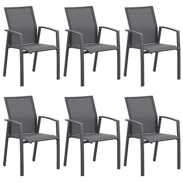 SUNVIVI Grey Stacking Aluminum Patio Dining Armchair (Set of 6)