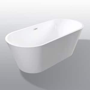 59 in. x 29.5 in. Acrylic Soaking Freestanding Bathtub with Chrome Overflow and Pop Up Drain in Gloss White/Polished