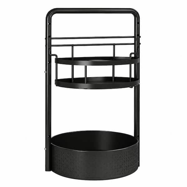 2 Tier Black Countertop Rotating Spice Rack with Paper Towel Holder, Adjustable Lazy Susan Organizer for Kitchen